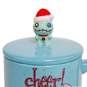 Disney Lilo & Stitch Holiday Cheer Ceramic Mug With Lid | Large Coffee Cup For Espresso, Caffeine, Tea