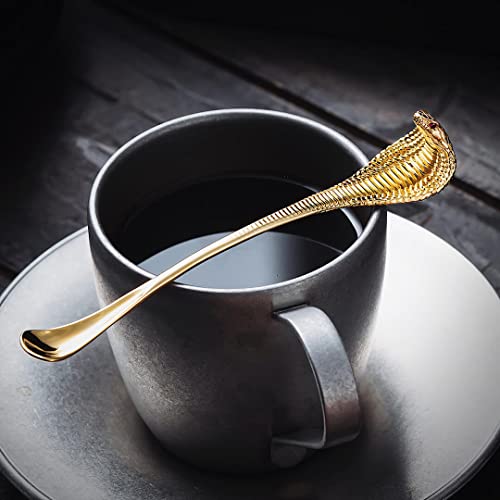 COPPERTIST.WU Coffee Spoons Cobra Mini Dessert Teaspoons for Bar Tableware Snake Soup Stirring Hanging Cup Scoop (Gold Vermeil)