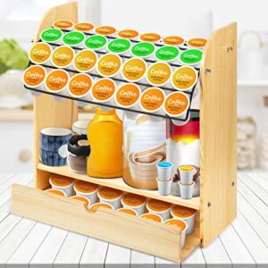 k pod holder – pine wood coffee essentials organizer station compatible with k-cups, large capacity tea bar holder coffee accessories storage for home office kitchen countertop