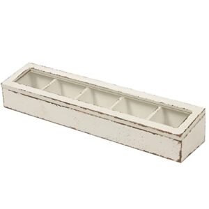 24 inch handcrafted shabby chic white wooden tea box, clear tea bag organizer storage with lid, 5 compartments, rustic storage boxes decorative small, wood desk organizer, coffee condiment divided box