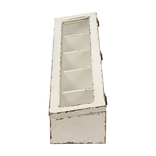 24 Inch Handcrafted Shabby Chic white Wooden Tea Box, Clear Tea Bag Organizer Storage with Lid, 5 Compartments, Rustic Storage Boxes Decorative Small, Wood Desk Organizer, Coffee Condiment Divided Box