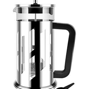 Ahoo French Press Coffee Maker,Large 34 Oz Manual Coffee & Tea Press,Stainless Steel Housing,304 Stainless Steel Filtration System,Cold Brew Heat Resistant Borosilicate Glass for Camping Travel