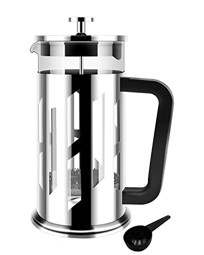 Ahoo French Press Coffee Maker,Large 34 Oz Manual Coffee & Tea Press,Stainless Steel Housing,304 Stainless Steel Filtration System,Cold Brew Heat Resistant Borosilicate Glass for Camping Travel