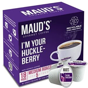 maud’s huckleberry coffee (i’m your huckleberry), 18ct. solar energy produced recyclable single serve huckleberry holiday flavored coffee pods – 100% arabica coffee california roasted, kcup compatible