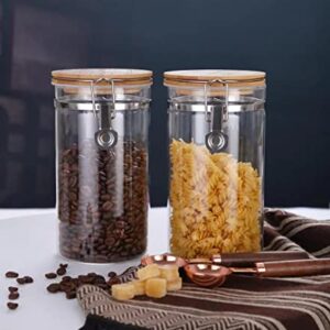 Glass Coffee Containers with Airtight Bamboo Lids & Shelf,Set of 2- 35oz Ground Coffee Canister Set With 2 Measuring Spoons, Coffe Bean Storage BPA Free Coffe Jar Glass Food Storage Jars Tea, Sugar,