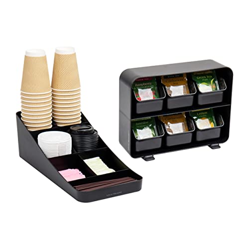 Mind Reader Anchor Collection, Coffee and Tea Dispenser Set, Includes a Cup and Condiment Organizer and a 6-Drawer Tea Bag Organizer, Countertop Organizer Set, Set of 2, Black