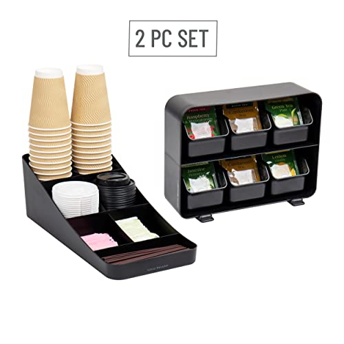 Mind Reader Anchor Collection, Coffee and Tea Dispenser Set, Includes a Cup and Condiment Organizer and a 6-Drawer Tea Bag Organizer, Countertop Organizer Set, Set of 2, Black