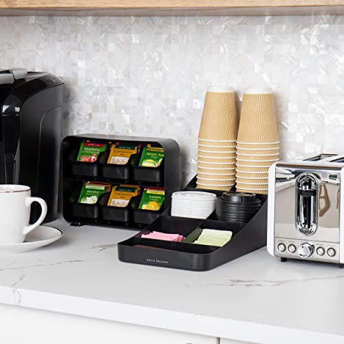 Mind Reader Anchor Collection, Coffee and Tea Dispenser Set, Includes a Cup and Condiment Organizer and a 6-Drawer Tea Bag Organizer, Countertop Organizer Set, Set of 2, Black