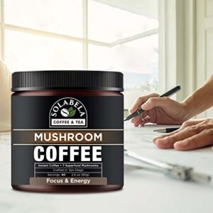 Solabela Coffee Organic Mushroom Coffee (38 Servings) with 7 Superfood Mushrooms, Great Tasting Arabica Instant Coffee, Includes Lion's Mane, Reishi, Chaga, Cordyceps, Shiitake, Mitake, and Turkey Tail