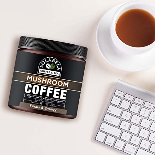 Solabela Coffee Organic Mushroom Coffee (38 Servings) with 7 Superfood Mushrooms, Great Tasting Arabica Instant Coffee, Includes Lion's Mane, Reishi, Chaga, Cordyceps, Shiitake, Mitake, and Turkey Tail