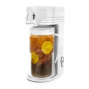 nostalgia 3-quart iced tea & coffee brewing system with double-insulated pitcher, strength selector & infuser chamber, also perfect for lattes, lemonade, flavored water, white