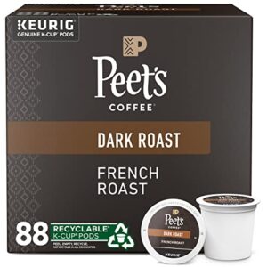 peet’s coffee, dark roast k-cup pods for keurig brewers – french roast 88 count (4 boxes of 22 k-cup pods)