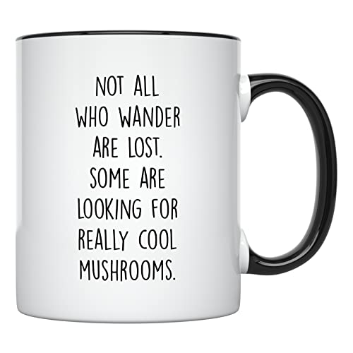 YouNique Designs Mushroom Mug, 11 Ounces, Mushroom Cup, Mushroom Tea Cup, Mushroom Coffee Cup, Mushroom Cups, Mushroom Coffee Mug, Mushroom Tea Mug (Black Handle)