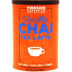Fireside Coffee Company - Vanilla Chai Tea Latte - 2 Pack of 8 oz Canisters - Easy Instant Flavored Chai Tea Served as Hot Chai, Iced Chai, or Frappe - Vanilla Chai Tea Latte