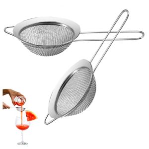 BLMHTWO 2 Pack Fine Mesh Strainer Stainless Steel Small Sieve (3.15inch) with Handle Widened Edge Kitchen Colander Infuser for Loose Tea Coffee Juice Flour Spices Baking Tea Strainer