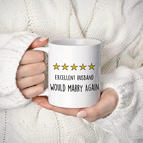 OGILRE Funny Quote 5 Stars Excellent Husband Would Marry Again Ceramic Double Side Printed Mug Cup,Funny Husband Hilarious Gift Coffee Milk Tea Mug Cup,Anniversary Valentine Gift For Husband - 11 oz