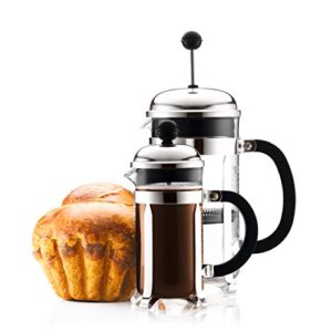 Bodum Chambord French Press Coffee and Tea Maker, 12 Ounce, Chrome & 1928-16US4 Chambord French Press Coffee Maker, 1 Liter, 34 Ounce, Chrome