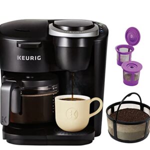 BADTAGS K-Duo Essentials Single Serve & Carafe Coffee Maker with Reusable Mesh Ground Coffee Filter and 2 Refillable K Cups Pod