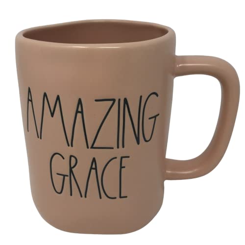 Rae Dunn by Magenta Ceramic Religious Inspirational Coffee/Tea Mugs (Amazing Grace/Blush Pink)