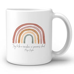 OGILRE Inspirational Maya Angelou Quote Try To Be A Rainbow In Someone's Cloud Ceramic Double Side Printed Mug Cup,Boho Neutral Rainbow Coffee Milk Tea Mug Cup,Gifts For Girls Women Sister Mom - 11 oz