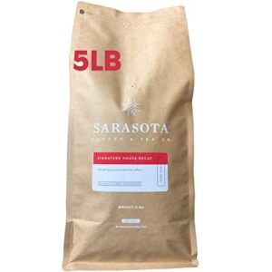 sarasota coffee signature breakfast blend coffee, medium roast, office coffee shop coffee, bulk coffee, 5 lb bag (decaf, whole bean)