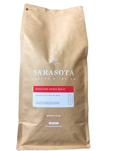 Sarasota Coffee Signature Breakfast Blend Coffee, Medium Roast, Office Coffee Shop Coffee, Bulk Coffee, 5 Lb Bag (Decaf, Whole Bean)