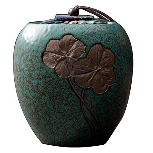 LIPINGJING0201 Ceramic Tea Canister Relief Carved Lotus Leaf Tea Accessories Tea Tin Storage for Kitchen Counter, Pantry, Coffee, Sugar