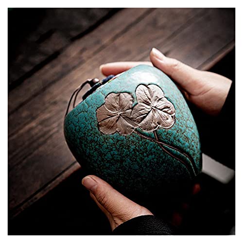 LIPINGJING0201 Ceramic Tea Canister Relief Carved Lotus Leaf Tea Accessories Tea Tin Storage for Kitchen Counter, Pantry, Coffee, Sugar