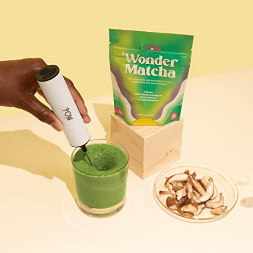 Pow Wonder Matcha | Organic Ceremonial Matcha w/Adaptogens, Mushrooms, Lion's Mane Mushroom and Ashwagandha | Lightly Sweetened (14 Servings)