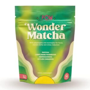 Pow Wonder Matcha | Organic Ceremonial Matcha w/Adaptogens, Mushrooms, Lion's Mane Mushroom and Ashwagandha | Lightly Sweetened (14 Servings)