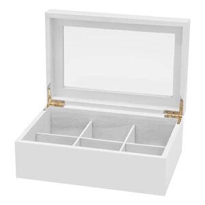 Wooden Tea Box Organizer, Mordern White Tea Organizer with Clear Lid, Tea Bag Holder for Cabinet, Tea Caddy Chest Large Capacity Tea Storage Containers Suitable for Tea, Coffee and Sugar Bags