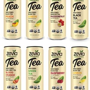 Zevia Organic Sugar Free Iced Tea, Tea Time 8 Flavor Variety Pack Variety Pack, 12 Ounce Cans (Pack of 8)