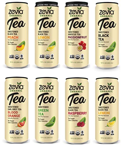 Zevia Organic Sugar Free Iced Tea, Tea Time 8 Flavor Variety Pack Variety Pack, 12 Ounce Cans (Pack of 8)