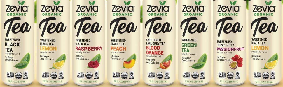 Zevia Organic Sugar Free Iced Tea, Tea Time 8 Flavor Variety Pack Variety Pack, 12 Ounce Cans (Pack of 8)