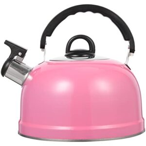 whistling stovetop tea kettle stainless steel teapot hot water fast to boil water kettle pot with cool touch ergonomic handle loud whistle for tea coffee milk etc gas electric applicable (pink)