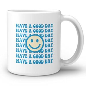 ogilre trendy preppy smiley face ceramic double side printed mug cup,inspirational quote have a good day blue preppy coffee milk tea mug cup,gifts for teen girls teenage girls – 11 oz
