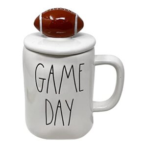 rae dunn football inspired ceramic coffee/tea mug (game day/white)