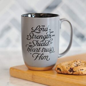 Christian Art Gifts Large Ceramic Coffee & Tea Scripture Mug for Men: Lord is My Strength - Ps. 28:7 Inspirational Bible Verse, Microwave/Dishwasher Safe Lead-Free Cup w/Clay Base, Gray/Black, 15 oz.