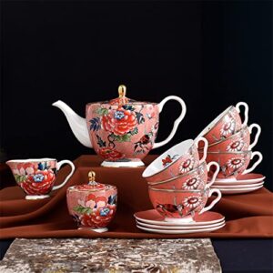 SDGH 15pcs European Style Bone China Coffee Set Golden Porcelain Tea Set Afternoon Teapot Sugar Bowl Milk Jug Coffeeware (Color : D)