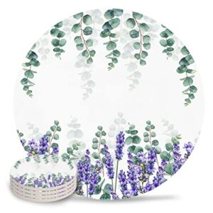 quanjj leaves lavender flower coasters ceramic set round absorbent drink coaster coffee tea cup placemats table mat (color : d, size : 8pcs)