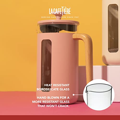 La Cafetière Pisa Cafetière, 3-Cup/350ml, Heat-Resistant Borosilicate Glass and Stainless Steel with Easy-Grip Plunger, Small French Press Coffee Maker for Loose Tea and Ground Coffee, Pink