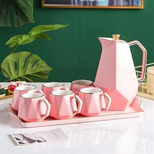 ldchnh ceramic coffee tea set nordic pink gold rim teapot cup tray set home kitchen decoration ornaments (color : e, size