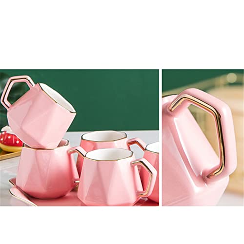 LDCHNH Ceramic Coffee Tea Set Nordic Pink Gold Rim Teapot Cup Tray Set Home Kitchen Decoration Ornaments (Color : E, Size