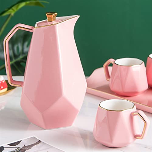 LDCHNH Ceramic Coffee Tea Set Nordic Pink Gold Rim Teapot Cup Tray Set Home Kitchen Decoration Ornaments (Color : E, Size