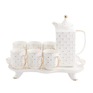 ldchnh 8 pieces of white porcelain coffee tea set with gold dots ceramic teapot storage tray kitchen tableware home decoration (color : d, size