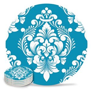 quanjj vintage damask pattern sky blue coasters ceramic set round absorbent drink coaster coffee tea cup placemats table mat (color : d, size : 6pcs)