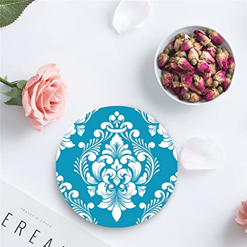 QUANJJ Vintage Damask Pattern Sky Blue Coasters Ceramic Set Round Absorbent Drink Coaster Coffee Tea Cup Placemats Table Mat (Color : D, Size : 6pcs)