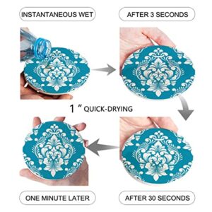 QUANJJ Vintage Damask Pattern Sky Blue Coasters Ceramic Set Round Absorbent Drink Coaster Coffee Tea Cup Placemats Table Mat (Color : D, Size : 6pcs)