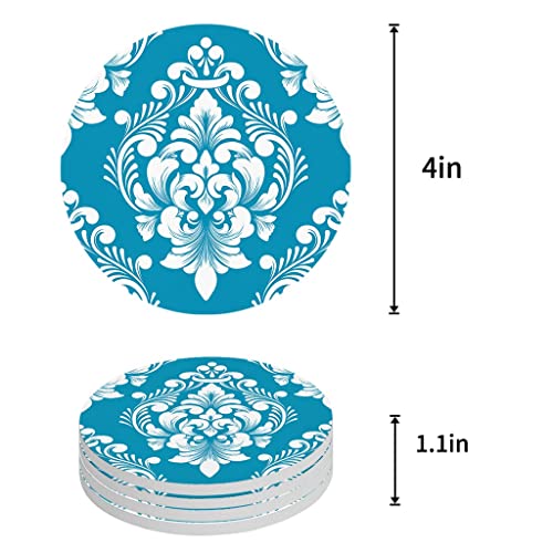 QUANJJ Vintage Damask Pattern Sky Blue Coasters Ceramic Set Round Absorbent Drink Coaster Coffee Tea Cup Placemats Table Mat (Color : D, Size : 6pcs)