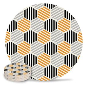 quanjj art hexagon stripes coasters ceramic set round absorbent drink coaster coffee tea cup placemats table mat (color : d, size : 6pcs)